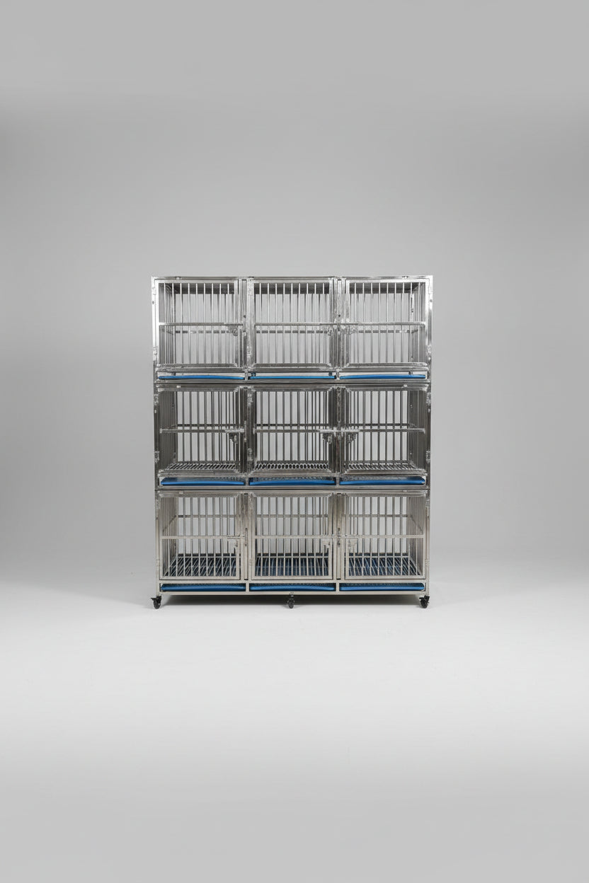 9-Unit Stainless Steel Modular Dog Kennel (157x77x187)