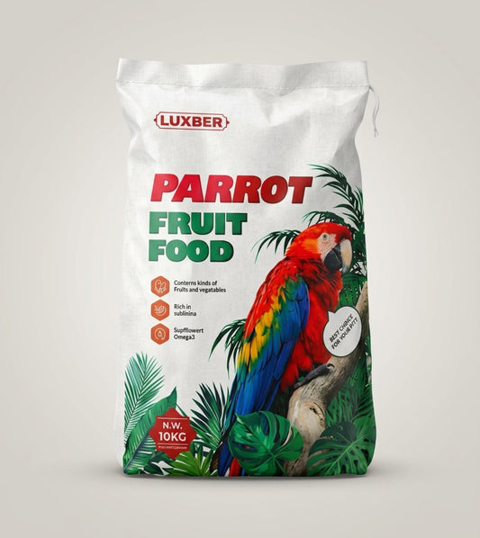 LUXBER Premium Parrot Fruit Food 10kg – Natural Blend of Fruits, Seeds & Nuts | Rich in Vitamins, Minerals & Omega-3 | Complete Daily Nutrition for Macaws, African Greys, Cockatoos & Other Pet Birds