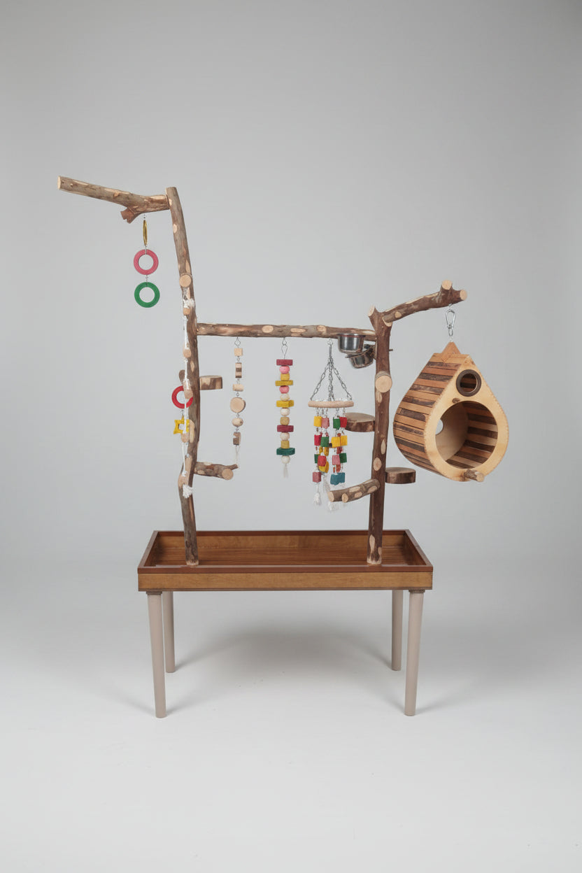 Natural Branch Tabletop Parrot Play Stand with Accessories (50x100)