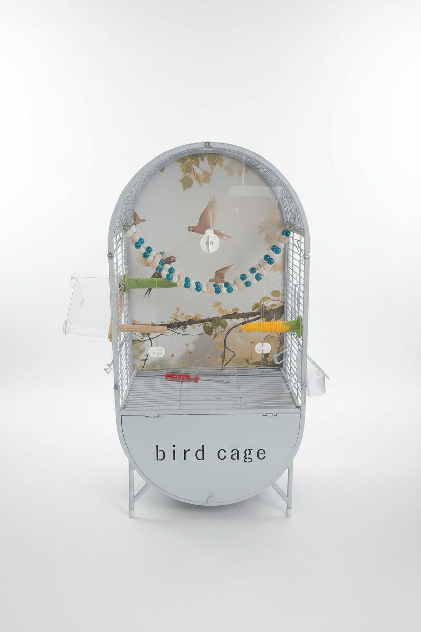 Small Bird Cage with Acrylic Face and Bird Toys (38x28x72)