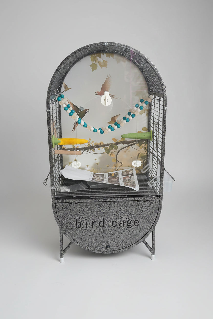 Small Bird Cage with Acrylic Face and Bird Toys (38x28x72)