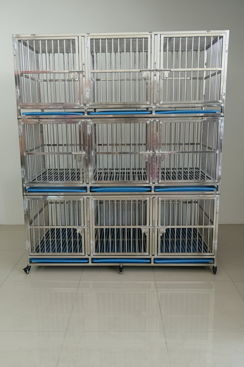 9-Unit Stainless Steel Modular Dog Kennel (157x77x187)